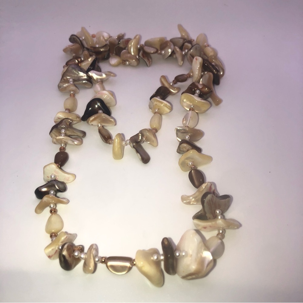 Vtg MOP Shell Beaded Endless Necklace No Clasp - 36”